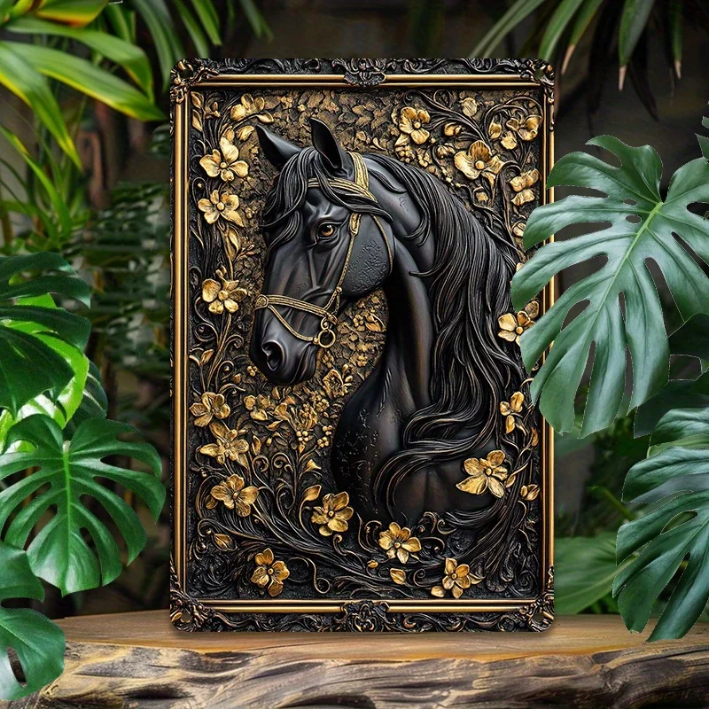 

Elegant Black Horse Aluminum Wall Art, Vintage Metal Tin Sign for Living Room, Dorm Decor, Perfect for Room Decor, 8X12 In