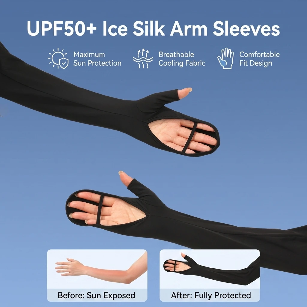 Arm Sleeves Breathable Cycling Gear for Men Women UPF50+ UV Protection Ice Silk Sun Guard Cooling Driving Arm Covers Durable