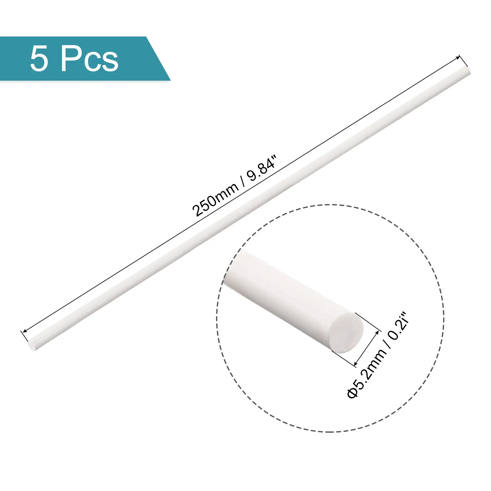 uxcell ABS Plastic Rod Round Solid White Bar 5.2mmx250mm for DIY Model Material, DIY Sand Table, Pack of 5