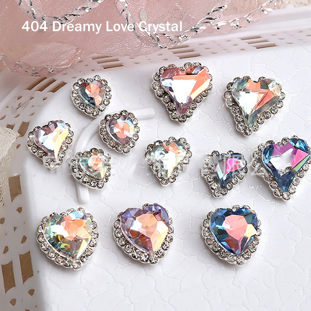 -Dreamy Love Crystal- Fantasy Flashing Nail Gems SS Rhinestones Outline Crooked Heart Glass Diamond Manicure Ornament 404Nailart