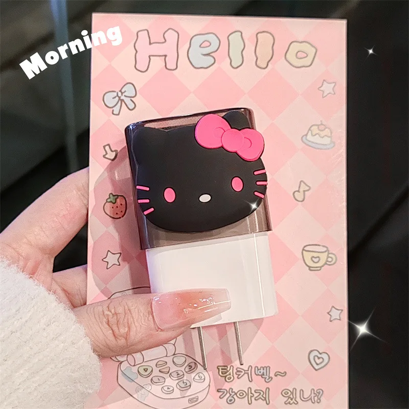 Hello Kitty Black For iphone Charger Protector Cover Case 18W/20W,3D Cartoon USB Data Cable Protector Case For Iphone 15 Pro Max