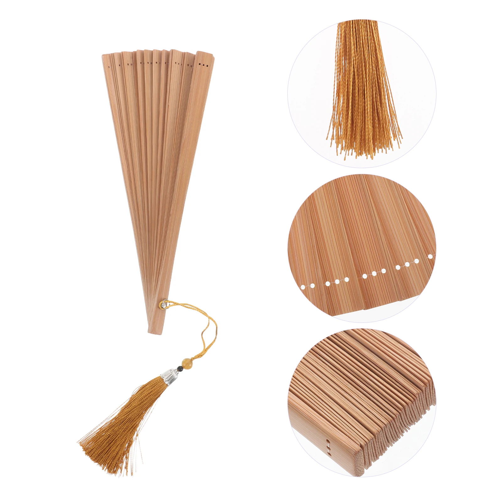 

Handheld Portable Fans Folding Vintage Bamboo Chinese Style Dance Small for Wedding Guest Beige Wood Women's