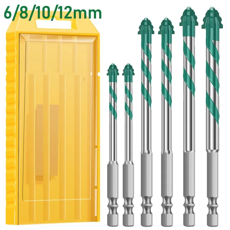 

6PCS Serrated Eccentric Masonry Drill Bit 6/8/10/12mm Four-Edge Serrated Concrete Drill Bit for Concrete Glass Brick Cement Tile