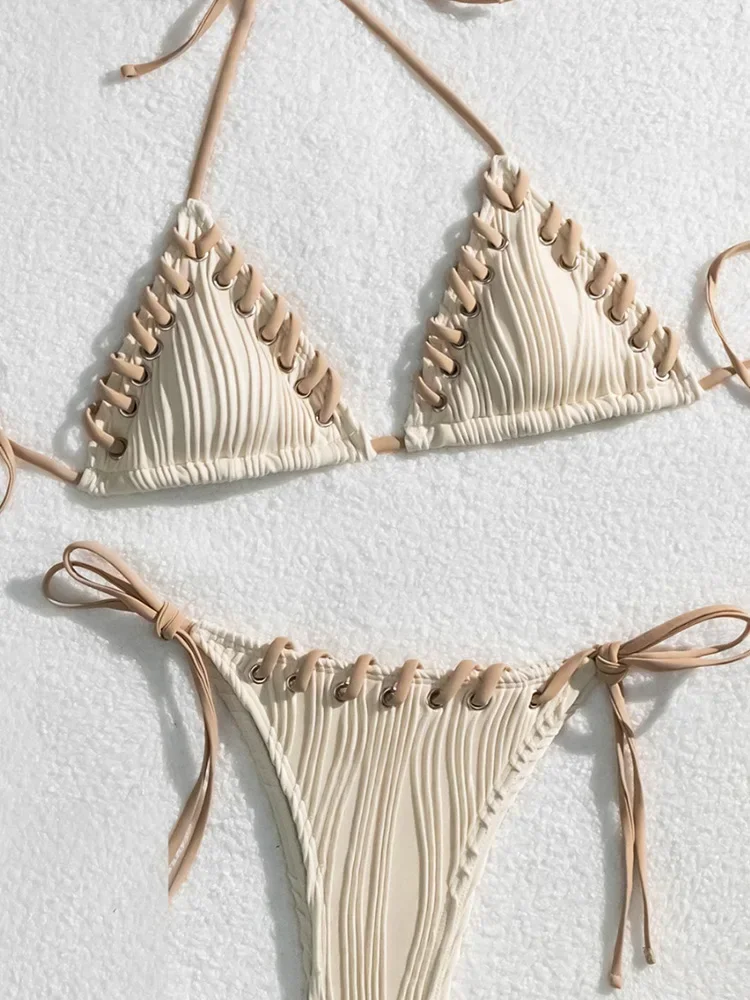 UETEEY 2025 Nuovo Costume da Bagno Estivo Bikini Set Solido Sexy Allacciato Backless Bikini 2 Pezzi Set Donne Split Beach Vacation Bikini