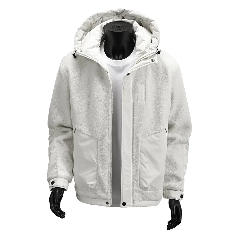 سترة رجالية شتوية 2025 سميكة مرقعة بأكمام طويلة معطف رجالي مضاد للرياح ملابس خارجية فضفاضة ومريحة بقلنسوة للرجال