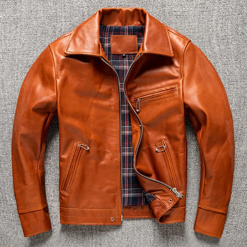 Top layer leather classic men's slim-fit casual plus-size coat