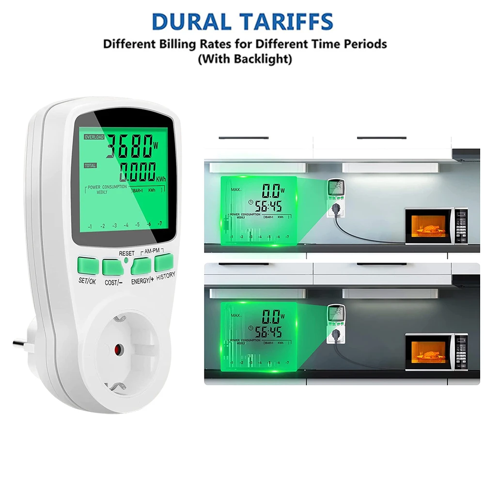 

Digital LCD Energy Watt Meter Wattmeter Wattage Electricity Kwh Power Monitor Electric Meter Measuring Outlet Power Analyzer