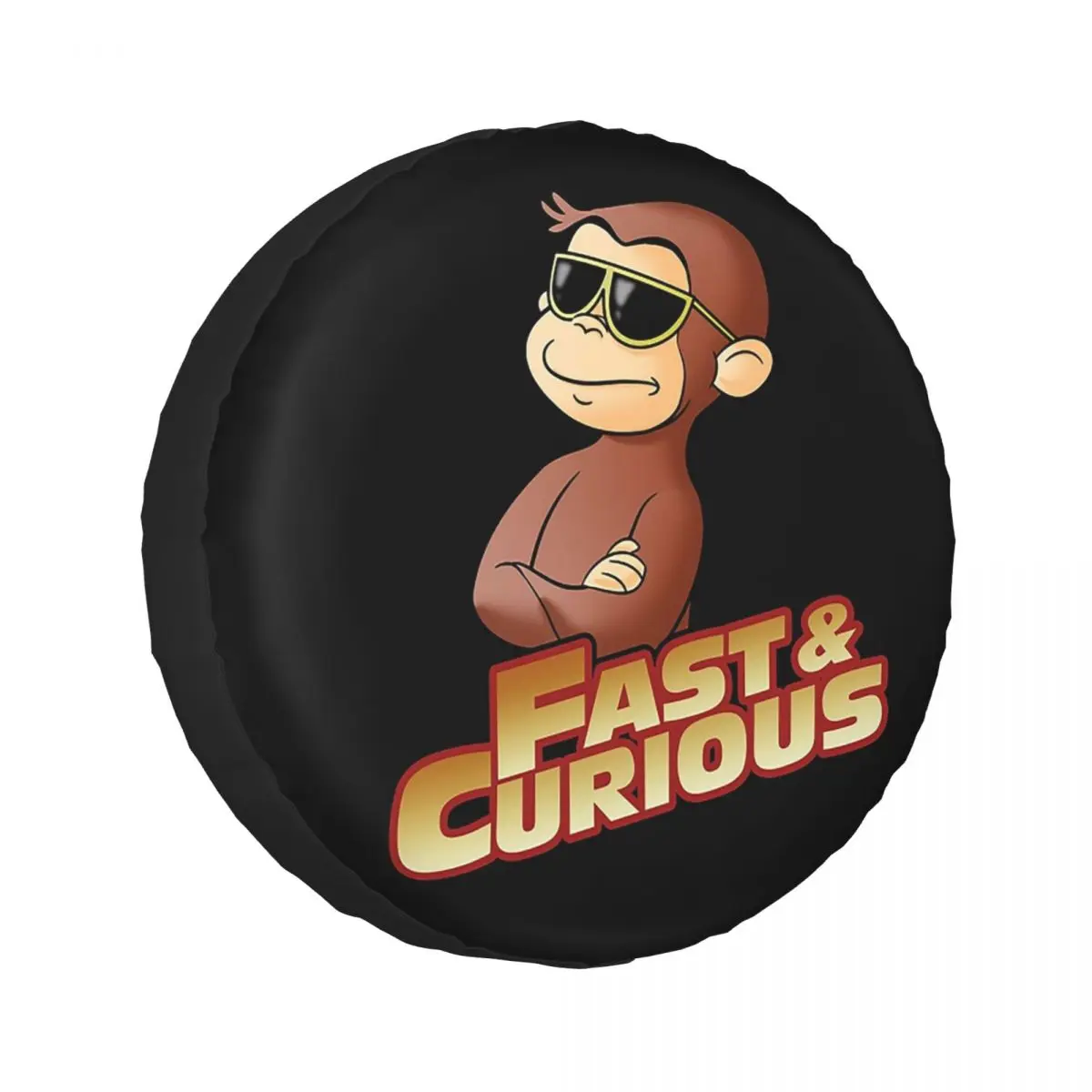 

Custom Curious George Fast And Curious V2 Spare Tire Cover for Car Trailer 4x4 Wheel Protector Covers 14" 15" 16" 17" Inch