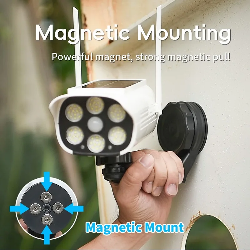 Magnetic Solar Light in the Shape of a Security Camera，66A white oneLED + 2A red flashing indicator light，1500mAhBattery，USBChar