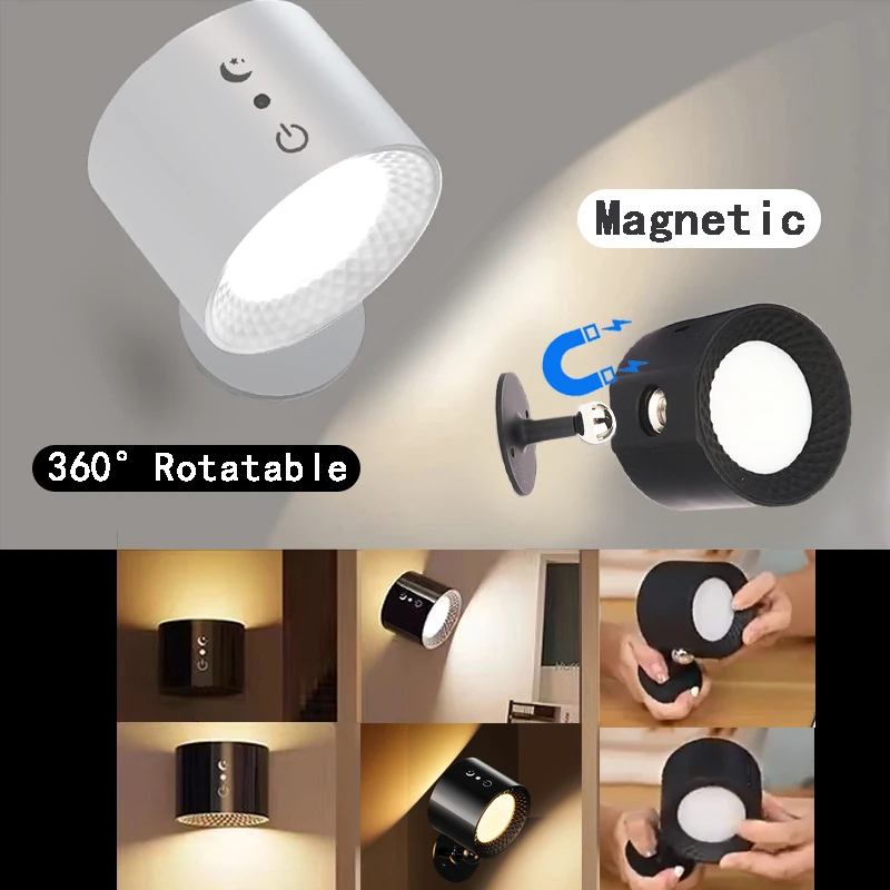 LED Wall Lamp 360° Rotatable Touch Remote Control Portable Night Light Magnetic 2000mAh Wall lights for Bedside Bedroom Reading