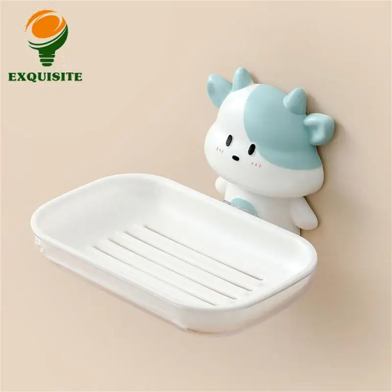 Soap Box Cartoon Drain Rack Non-punch Calf Bathroom Product Storage Box Soap Dish Firm Soap Rack Anti-skid Cute Home Product