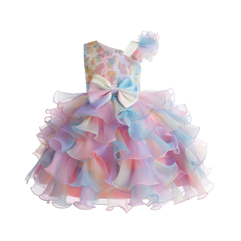 Girls Princess Dress New Bow Girl Baby Puff Dress Birthday Party Gift Sleeveless Wedding Ball Gown Unicorn Perform Costumes
