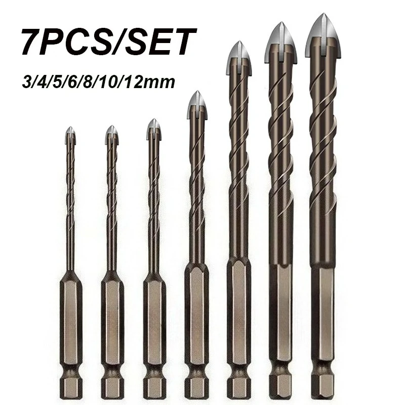 7 قطعة/المجموعة 3-12 مللي متر أربعة الناي سن المنشار مثقاب الخشب سن المنشار أدوات الحفر للزجاج/البلاط/الخرسانة/مجموعة لقمة مثقاب معدنية أدوات