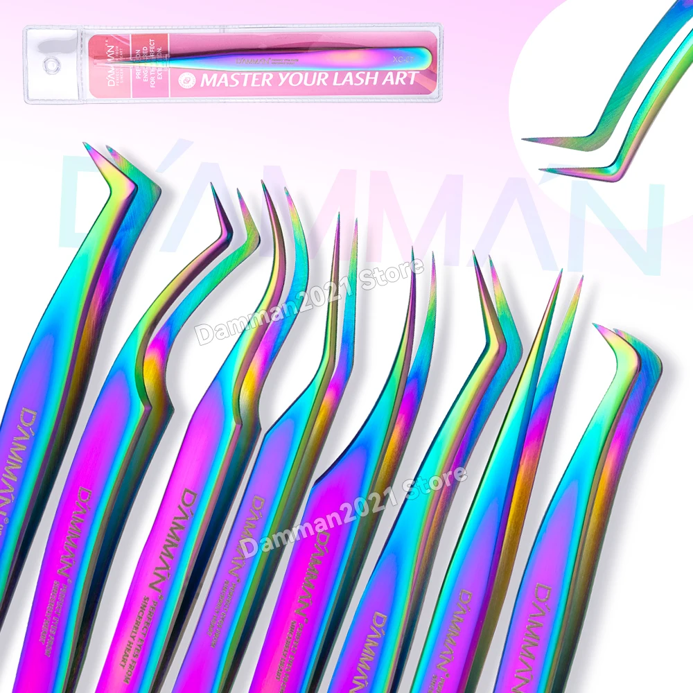 Damman pincet voor wimperverlenging Hoge precisie wimperpincet Kleurrijke roestvrijstalen wimperpincet Professioneel