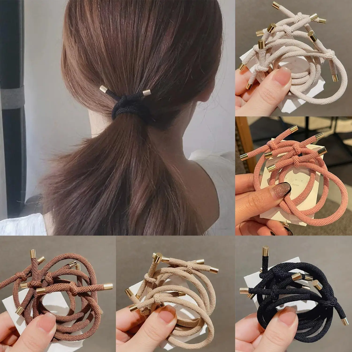 

5Pcs/Set Colorful Nylon High Elastic Hair Bands Knotted Rubber Bands Women Girls Ponytail Hair Ties Scrunchies Hair Accessories