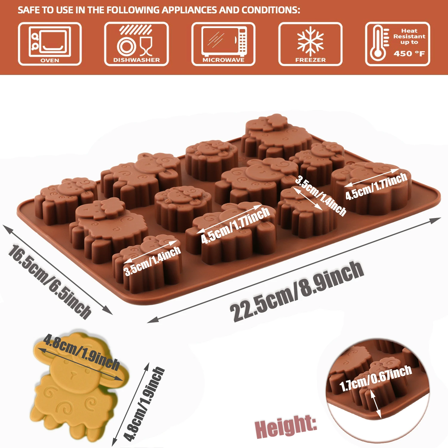 1Pack Silicone Eid Lamb Candy Mold, 3D Sheep Shaped Brown Silicone Chocolate Mold for Making Chocolate, Candies, Desserts, Cakes