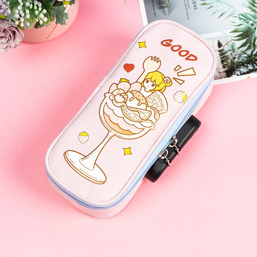 Cartoon Schattige Wachtwoord Slot Etui Grote Capaciteit Multi-Layer Briefpapier Doos Jongens Meisjes Cadeau