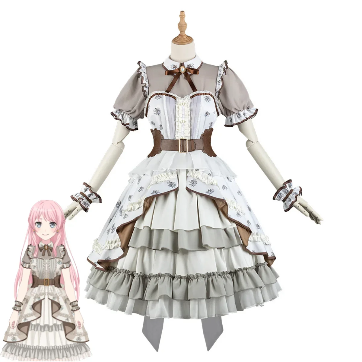 

2025 NEW Coffee Color White Lolita Dress Wig Woman Kawaii Birthday Party Suit Anime Bangdream Mygo! Anon Chihaya Cosplay Costume