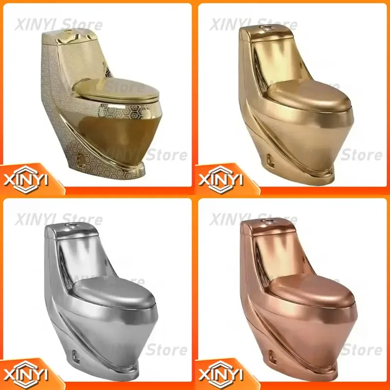 Luxury One Piece Gold Toilet Electroplated Ceramic Cyclone Flush Water Closet for Middle East Hotel Home Bathroom