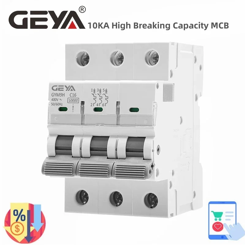 GEYA GYM9H 3P 10KA MCB Din Rail Mini Circuit Breaker 6A-63A AC Type Factory Direct Manufacturer CE CB MARK