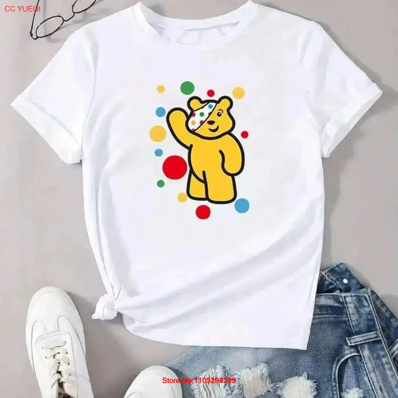 Charité enfants en besoin t-shirt 2024 femmes enfants filles Pudsey ours tacheté vintage lavé confortable graphique streetwear