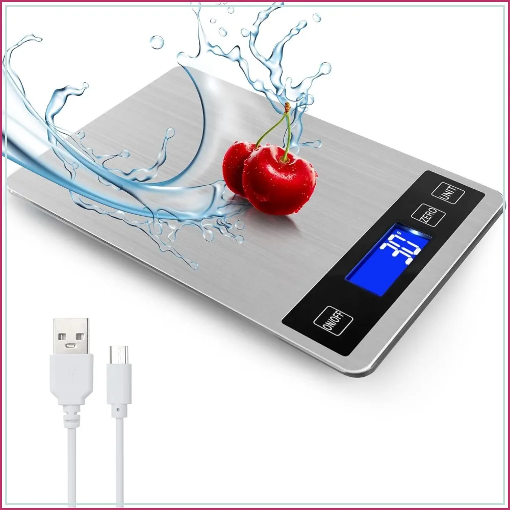 

33lb Food Kitchen Digital Scale, 1g/0.05oz Precise Graduation, USB Charging, Waterproof Stainless Steel LCD Display, g/oz for Cooking Baking