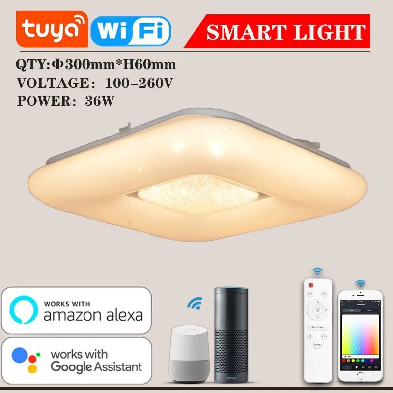 Tuya Starry Sky Led Smart Ceiling Lamp With Alexa/Google/Wifi/Remote Control RGB Bluetooth Music Ceiling Light For Living Room