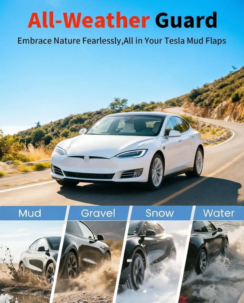 Mud Flaps for Tesla Model S/Model S Plaid 2022-2026 Splash Guards No Drilling Tape Mudguards All Weather Protector Accessories