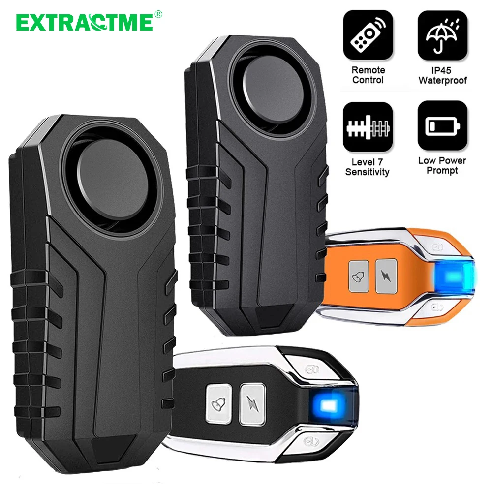 

Extractme Motorcycle Bike Wireless Remote Control Alarm Vibration Sensor 113dB Loud Anti-theft Waterproof Security Alarm