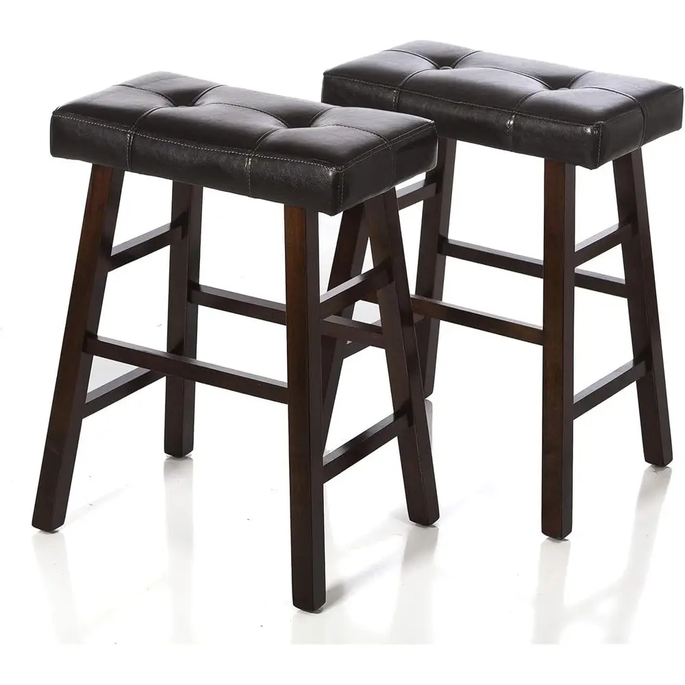 24 High Counter Stools with Leatherette Seats - Wooden Kitchen Island & Bar Furniture