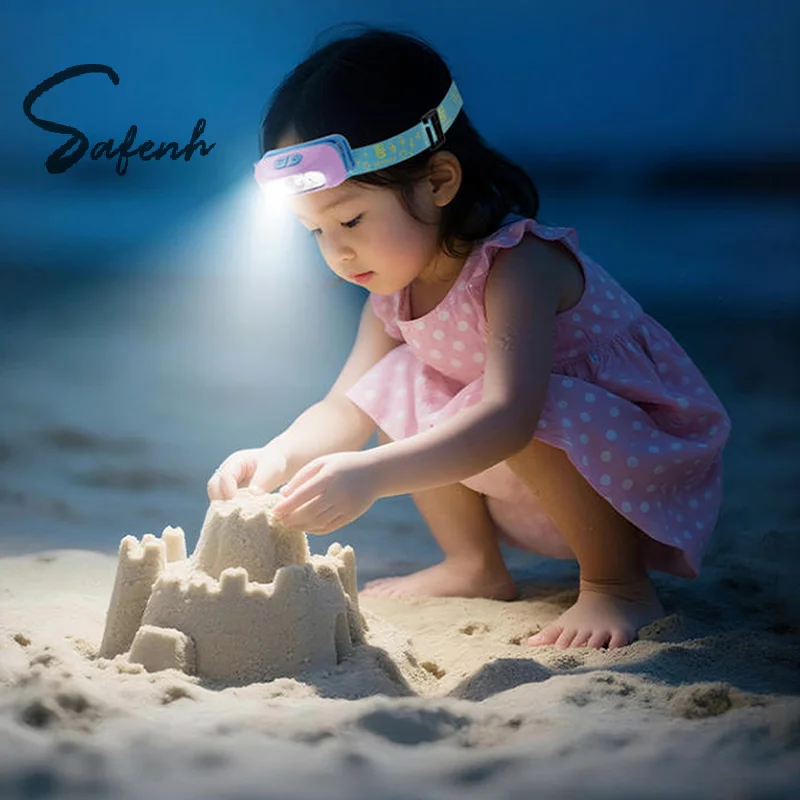 

Kids LED Headlamps Sensor Headlight Type-C Rechargeable Head Flashlight Head Light Torch Children Running Fishing Riding Camping