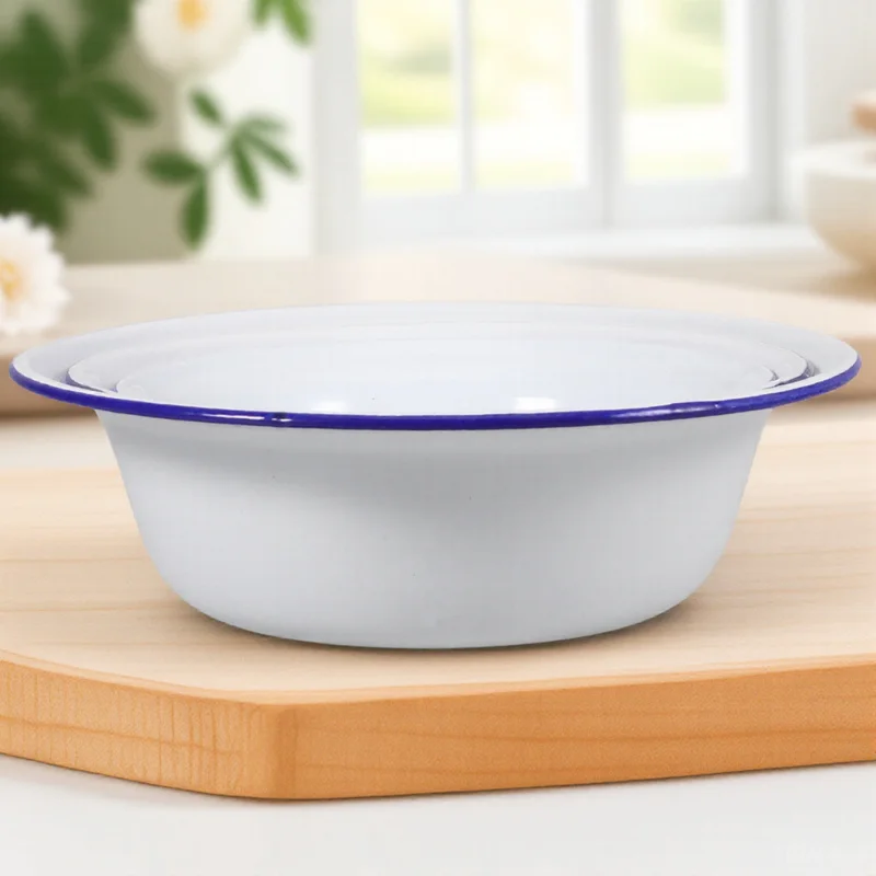 

3pcs Retro Enamel Bowls Vintage Food Storage Bowl Soup Basin Decorative Kitchenware Household Lard Basin Food Storage