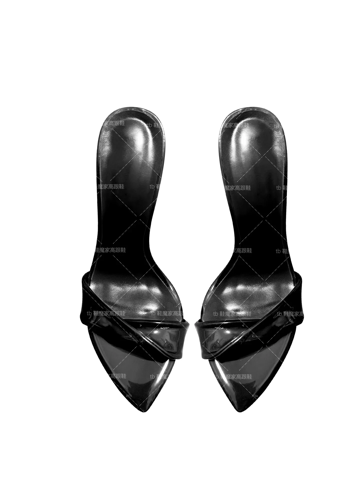 2026 new pointed black matte high heels for women, super high heels, open toed sandals, slim heels, sexy outer half slippers