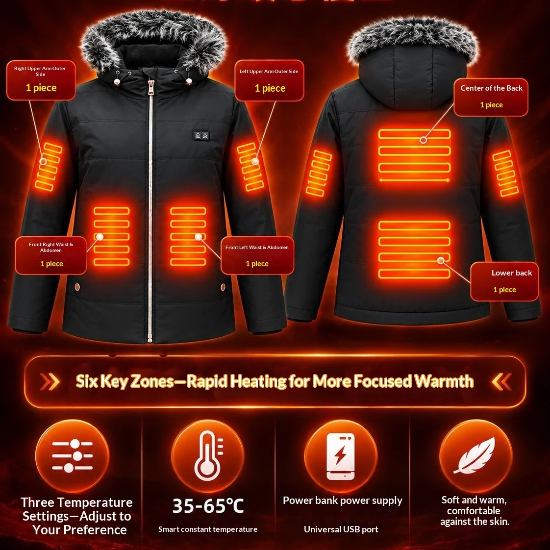 Motorcycle Riding  Heated Jacket Winter Smart Constant Temperature Hooded Warm Electric Heating Coat Outdoor Thermal Outerwear