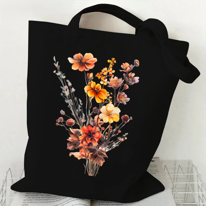 Bolso de mano de lona con estampado Floral para mujer, bolsa de hombro con estampado de flores, estilo bohemio, para compras, para adolescentes