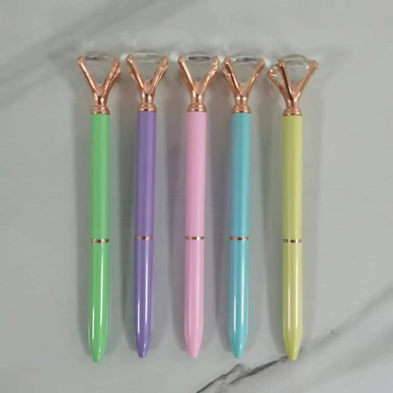 50Pcs Candy Color Diamond Pendant Metal Pen Ballpoint Pen Advertising Pens Stationery Wholesale School Supplies