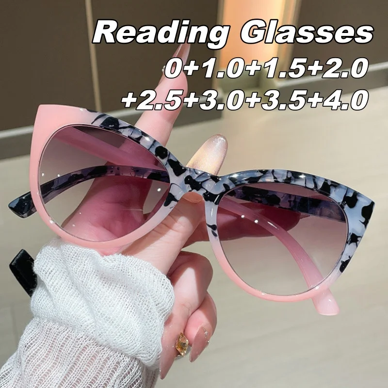 

Retro Brand Designer Presbyopia Sunglasses Stylish Cat-Eye Frame Trendy Gradient Lenses UV Protection Glasses with Plus Diopters