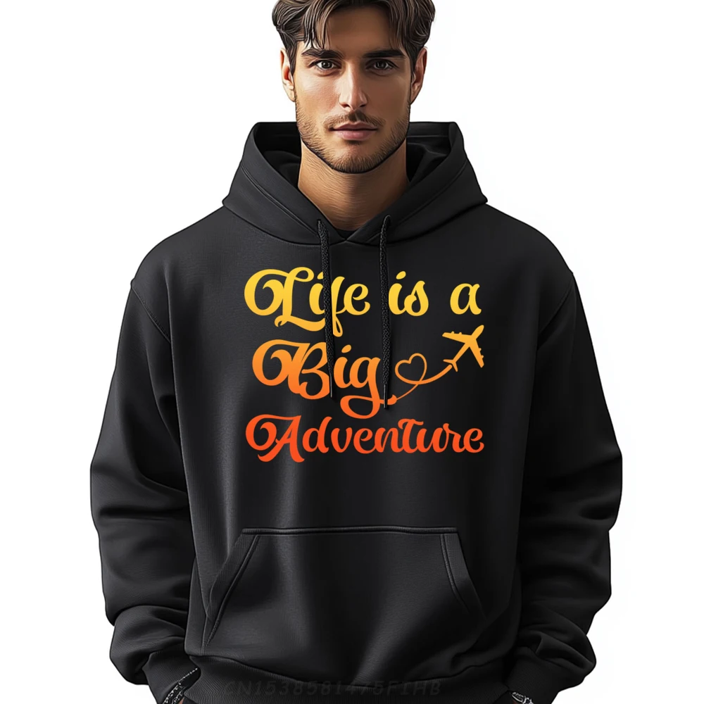 

Life Is Big Adventure Airplane Travel Wanderlust Mens Graphic Hoodies Vintage Pullover Hoodies