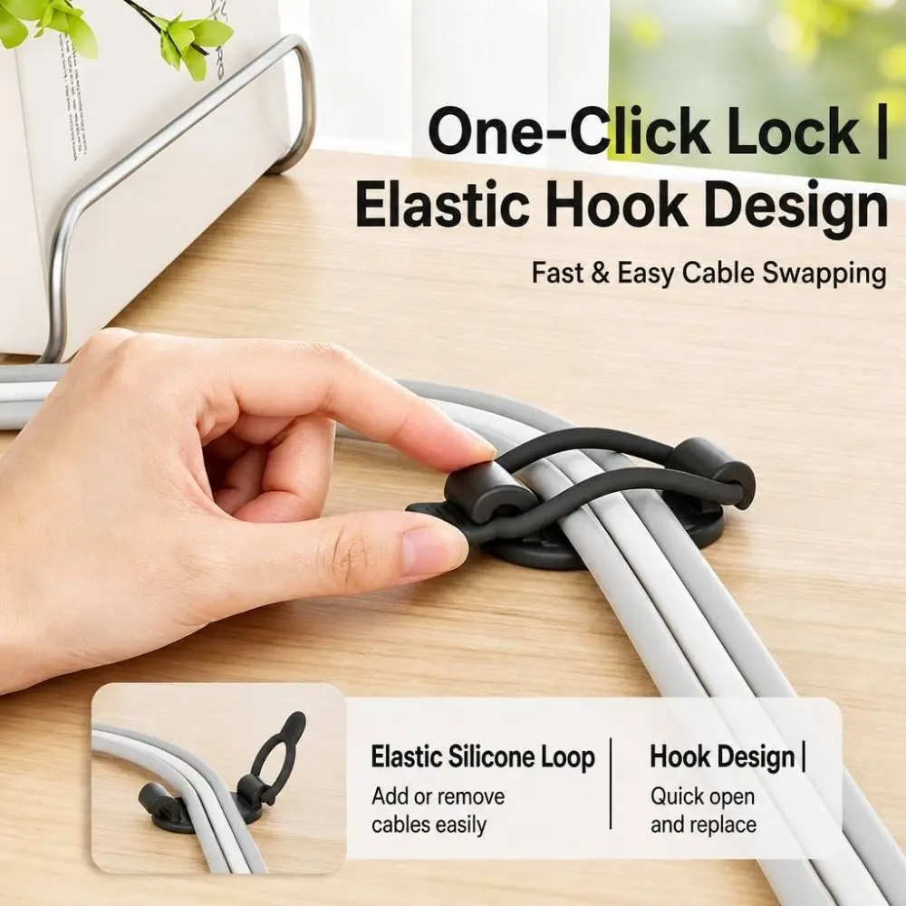 New Self Adhesive Cable Organizer No Drill Compact Cord Holder Black White Wall Mounted Power Cord Organizer Home Use
