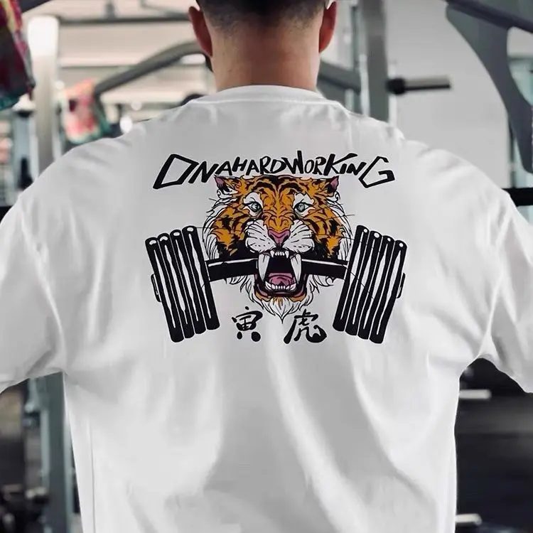 

2025 New American Hand-painted Tiger Head Limited Fitness Sports Short-sleeved T-shirt Men's Loose Breathable Short Sleeves