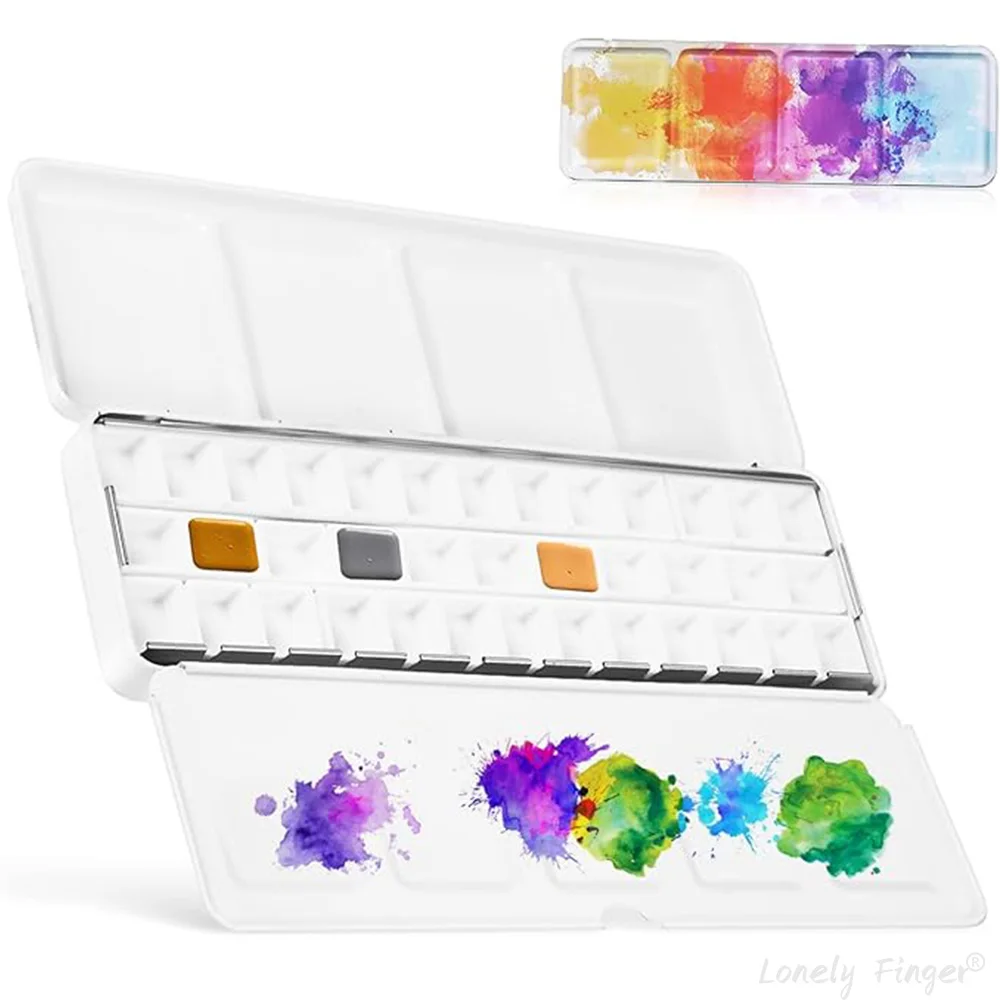 [without Paints]Empty Watercolor Palette with 37 Detachable Empty Half Pans, Fold-out Mixing Palette Case For DIY Travel