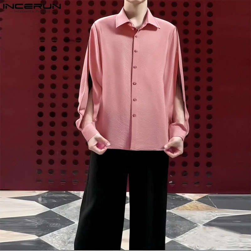 

INCERUN модные топы мужские рубашки однотонные на шнуровке с длинными рукавами и лацканами уличная рубашка для вечеринок мужская одежда оверсайз