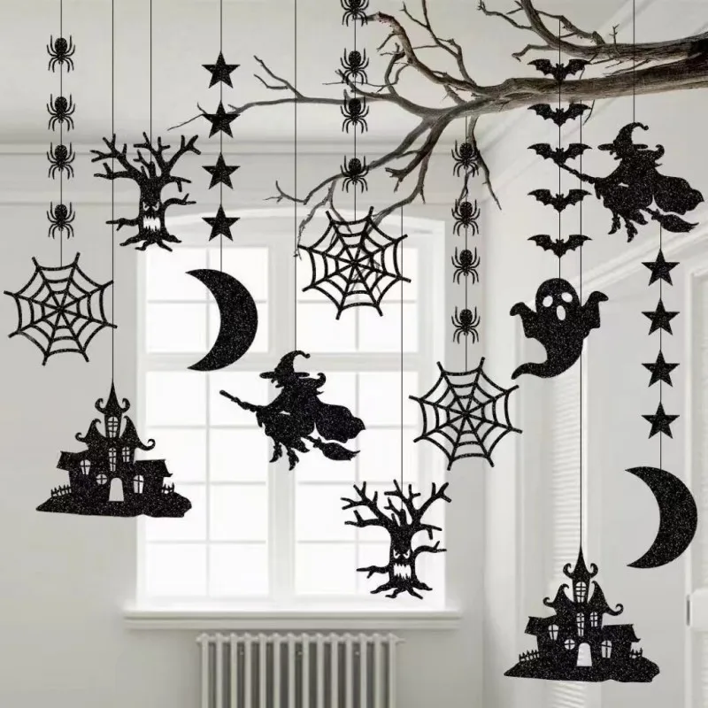 

6pcs Halloween Hanging Banner Garland Scary Spider Witch Ghost Bat Pendant Ornament Happy Halloween Party Decorations for Home