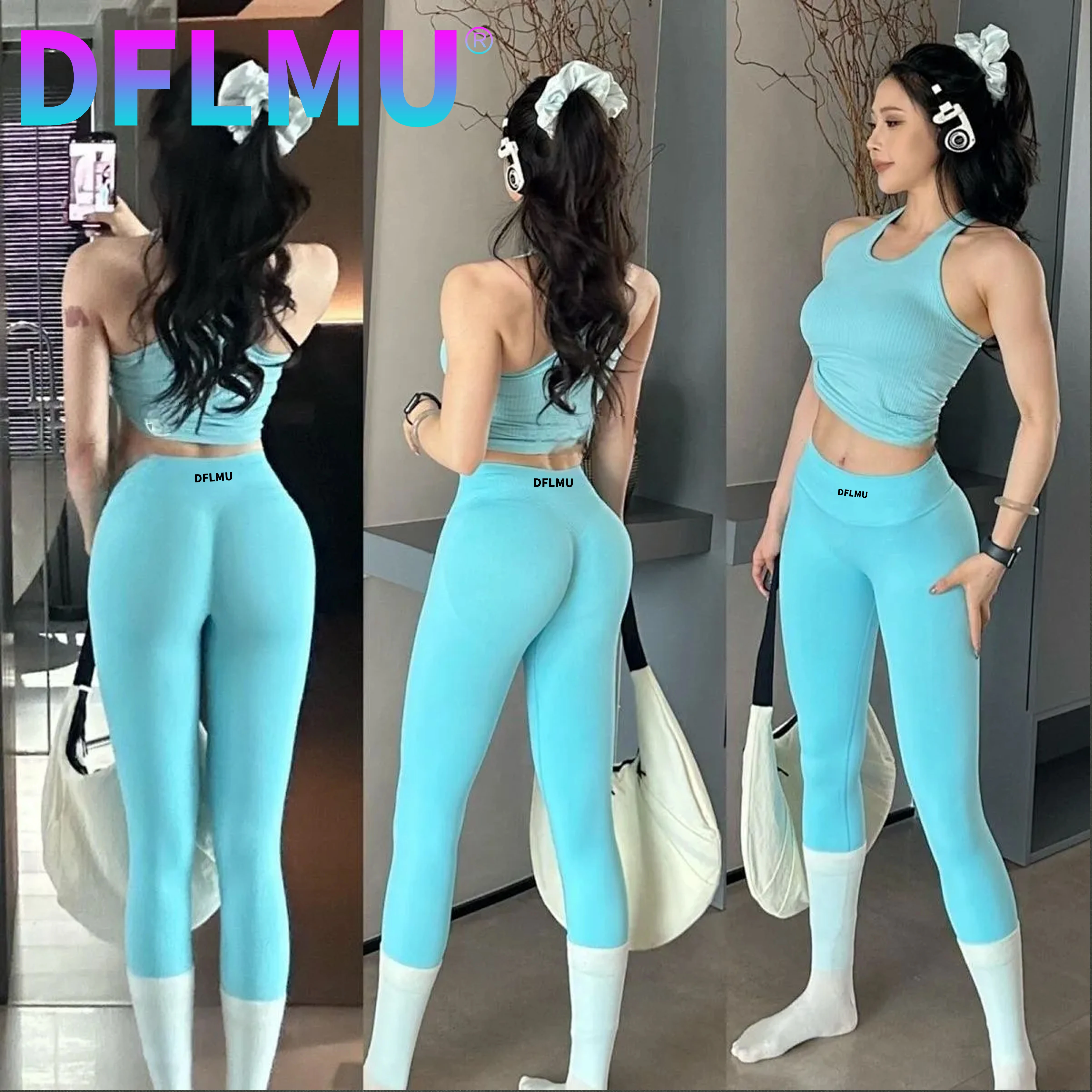 DFLMU Women Sports Leggings Seamless Yoga Long Pants Womens Exercise Scrunch Butt Leggings Bicycle Sportswear Gym Workout Pants