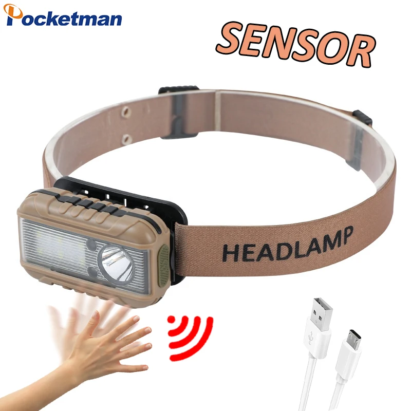 

Smart Motion Sensor LED Headlamp Portable Type-C USB Rechargeable Headlight Outdoor Waterproof Head Lamp Head Flashlight