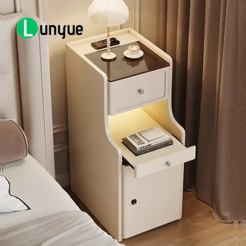 White Wood Classic Bedside Table Hidden Storage Modern Bedroom Decor Furniture Nightstand Solid Wood Minimalist Design Space