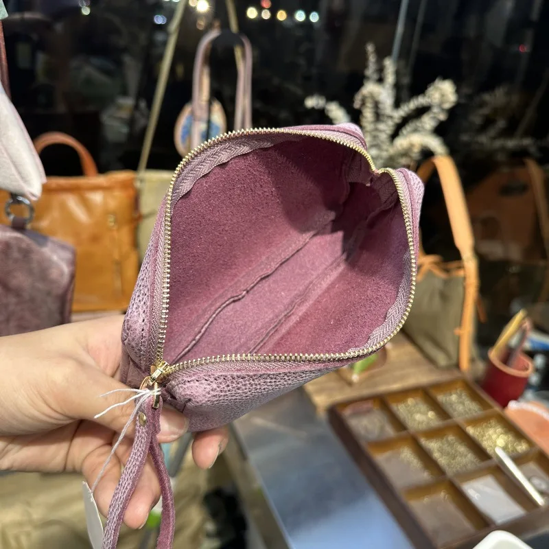 Premium fog wax leather leather zipper mobile phone bag banknote cosmetic storage bag wallet soft leather wrist clutch bag