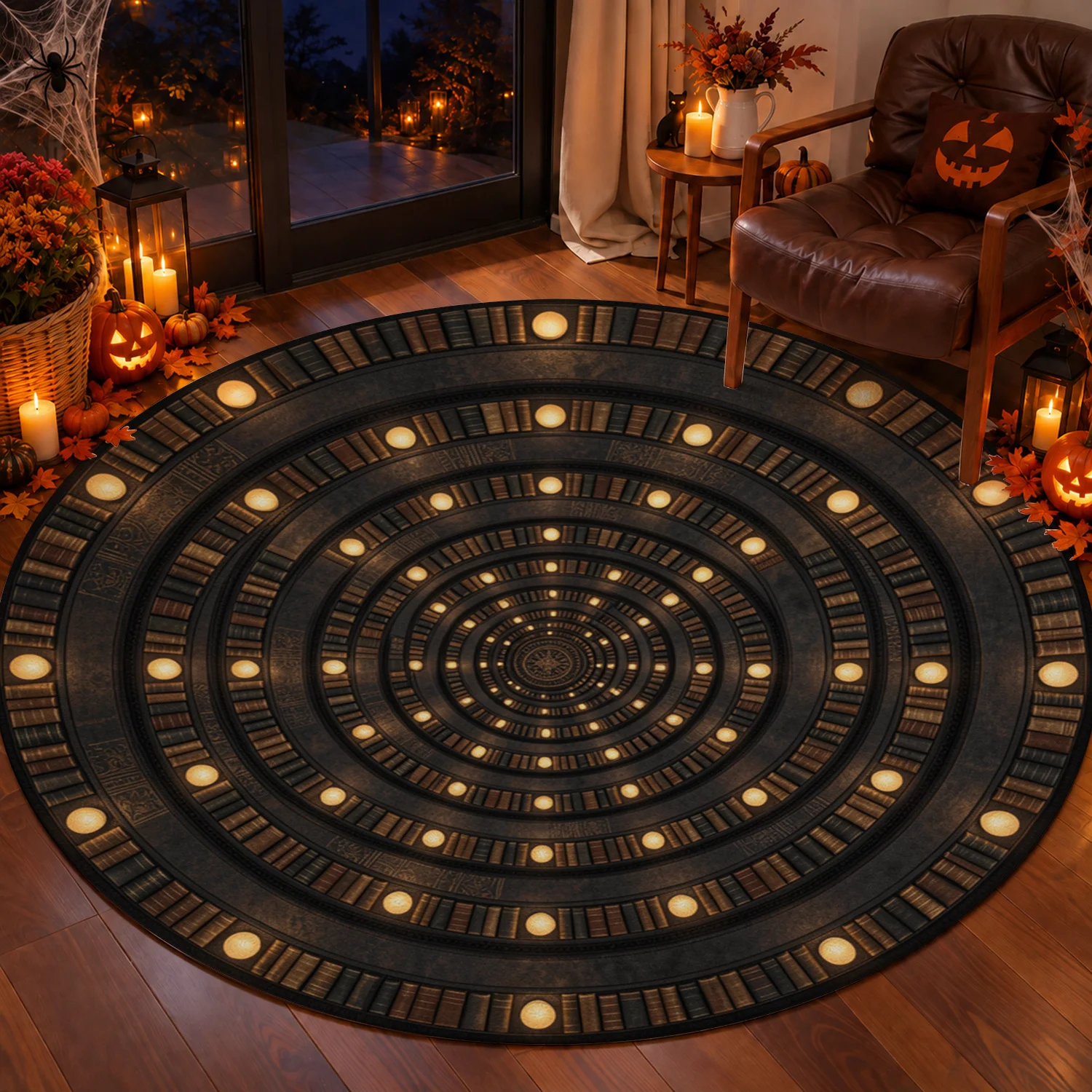 Vintage Concentric Circle Pattern Round Velvet Rug, Machine Washable Plush Durable Floor Mat, Ideal for Living Room, Bedroom, Dining Area, Home Office, Perfect for Halloween, Thanksgiving, Christmas, New Year, Black Friday, Cyber Monday