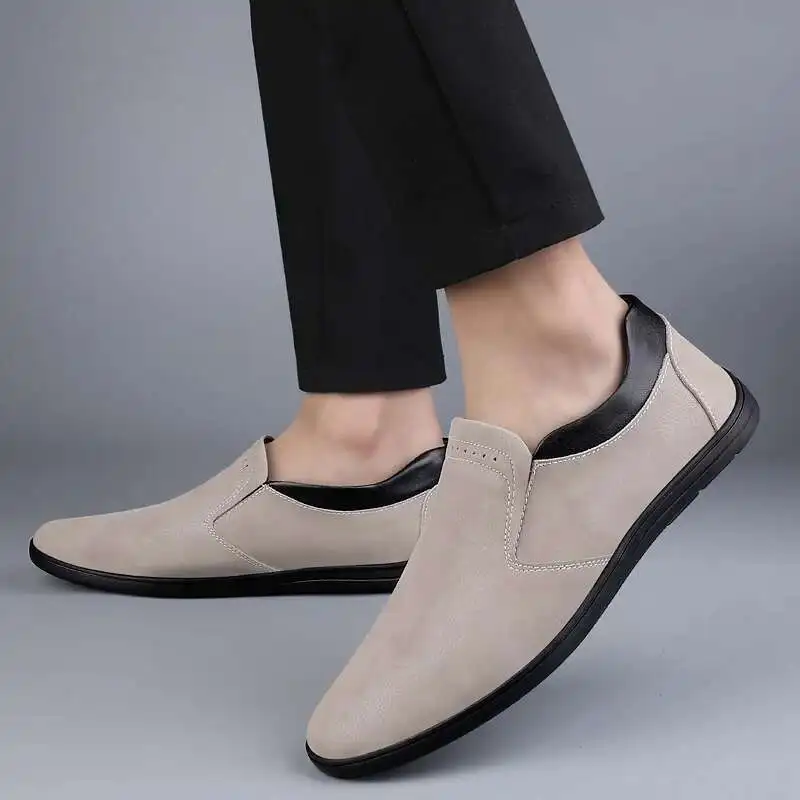 

High Quality Breathable Flat Brand Men's Loafers Leather All-Match Wedding Shoes Slip-On Business Shoe