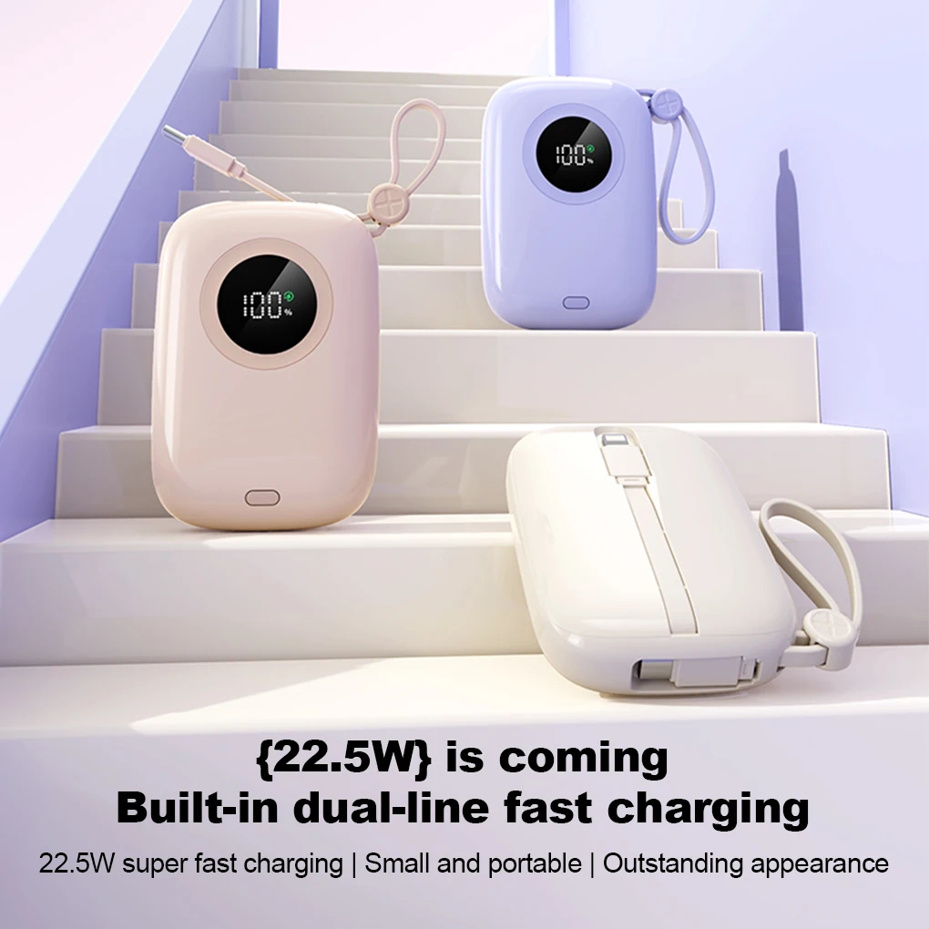 

Power Bank 3000 мАч 22,5 Вт Быстрая зарядка для iPhone Xiaomi 14 Портативное внешнее зарядное устройство с кабелем USB Type-C Power Bank